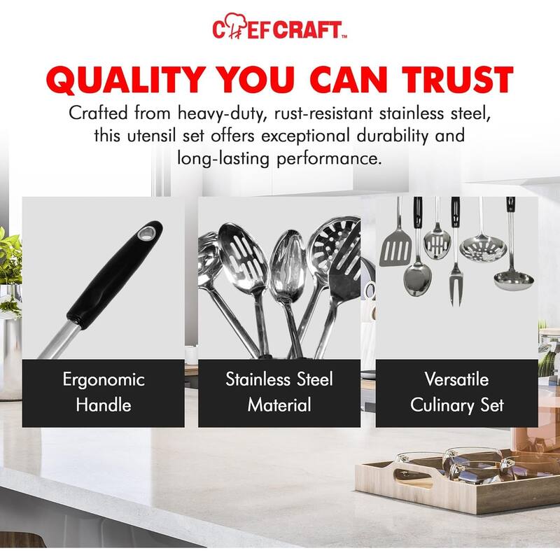 Chef Craft 6 Piece Heavy Duty Stainless Steel Kitchen Tool and Utensil Set