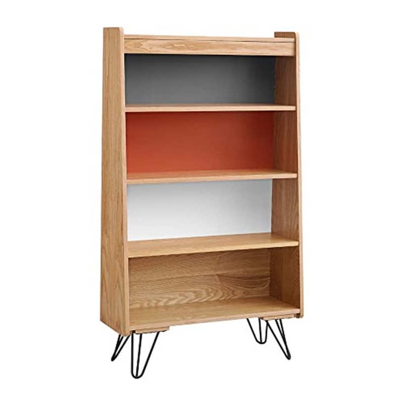 Bookcase with Shelves, Modern Storage Unit, Home Decor Accent, Ash Veneer & Iron Frame - 10.25
