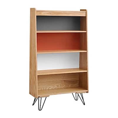 Bookcase with Shelves, Modern Storage Unit, Home Decor Accent, Ash Veneer & Iron Frame - 10.25