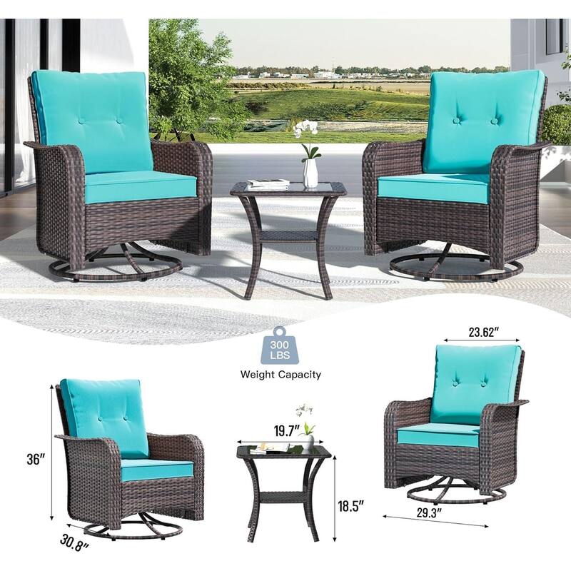 Outdoor Conversation Set, Patio Furniture set with 12FT Patio Umbrella in Khaki and Side Table
