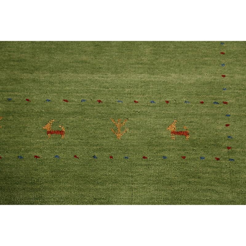 Hand Knotted Oriental 100% Wool Carpet Tribal Animal Pictorial Green Gabbeh Area Rug - 7' 6'' X 5' 2''