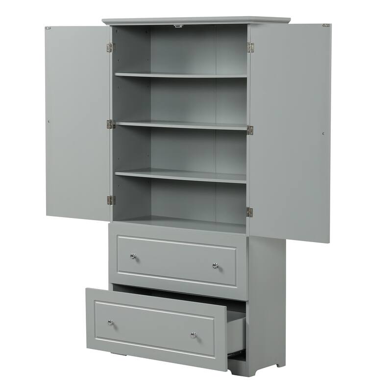 Bathroom Storage Cabinet Tall Floor Storage Cabinet with Two Doors and Drawers, Adjustable Shelf