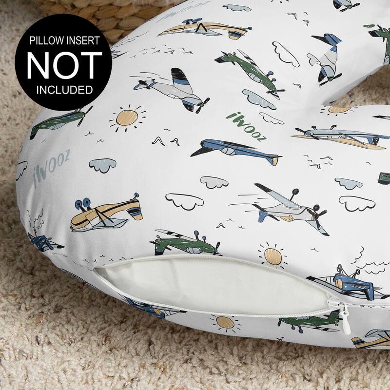 Sweet Jojo Designs Green Vintage Airplane Boy Nursing Breastfeeding Pillow Cover Case (Pillow Not Included) Transportation Cloud