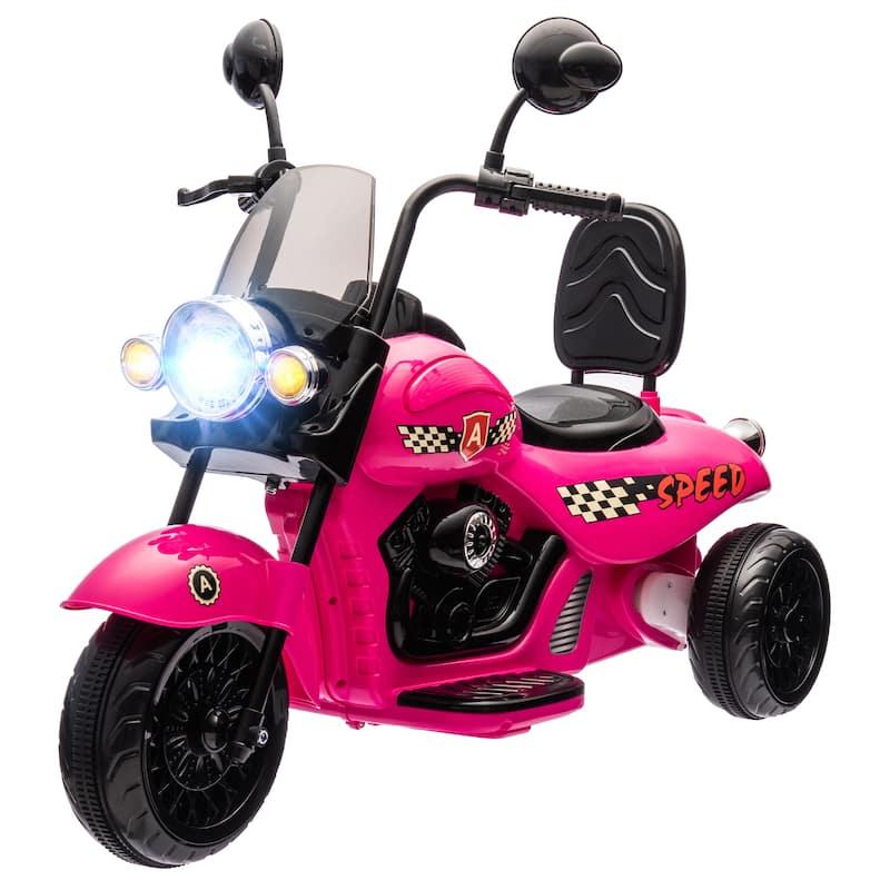 Pink Electric Motorcycle Ride-On Trike Motorcycle with Headlights, 3 Wheel 6V Battery Powered Motorbike