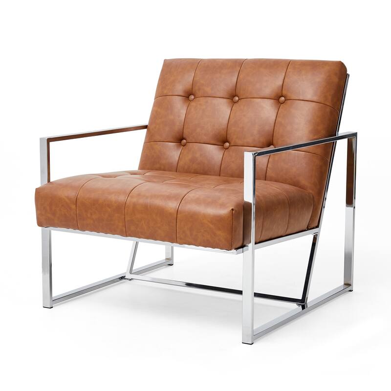 Glitzhome 29.50"W Mid-Century PU Leather Tufted Accent Chair - 29.5"W x 30.5"H x 29.25"D