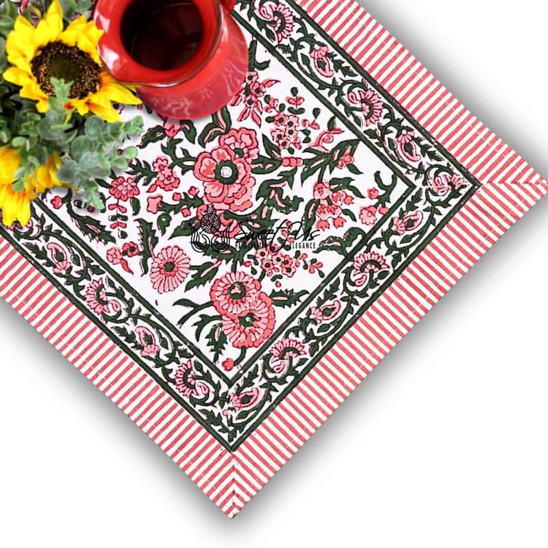 Cotton Floral Block Print Tablecloth Collection