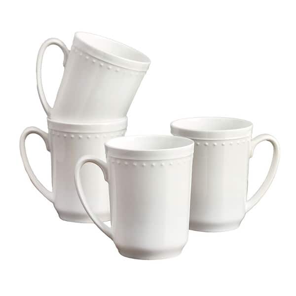 Fitz and Floyd Nevaeh White Beaded 17oz Bone China Mug Set of 4