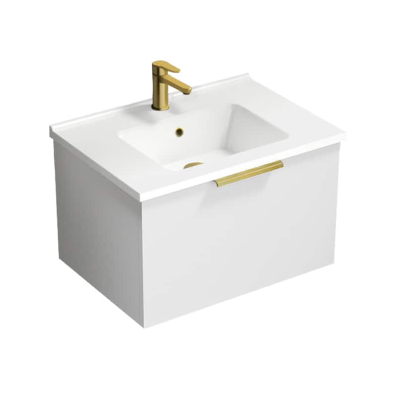 Nameeks Bodrum-2618-W Bodrum 24" Wall Mounted Single Basin Vanity Set - Gloss White / Matte Gold - Painted