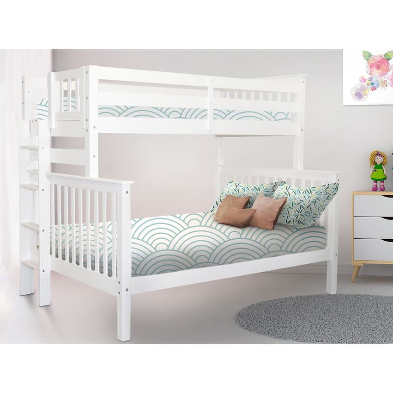 Taylor & Olive Trillium Twin over Full Bunk Bed with End Ladder - White