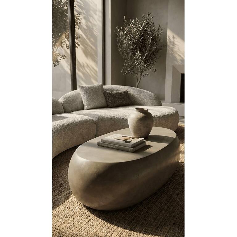 Denny Modern Grey Concrete Large Oval Coffee Table