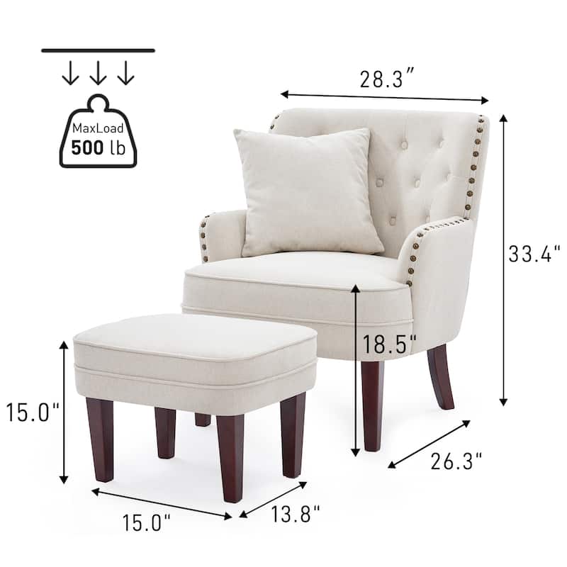 Club Chair Upholstered Button Tufted Accent Chair with Ottoman and Pillow