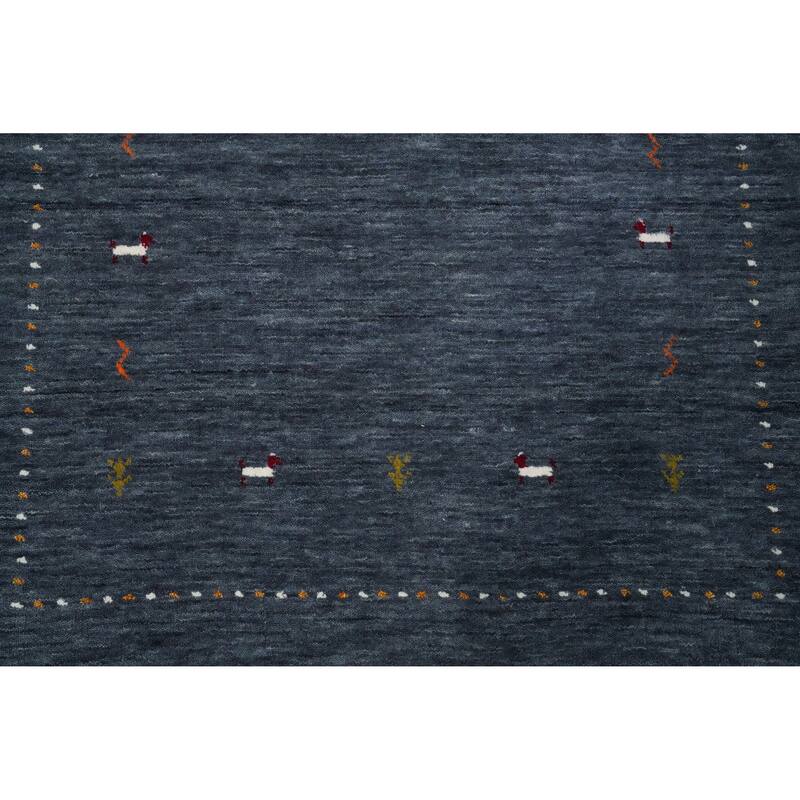 Hand Knotted Oriental 100% Wool Carpet Tribal Animal Pictorial Navy Blue & Blues Gabbeh Area Rug - 4' 11'' X 3' 2''