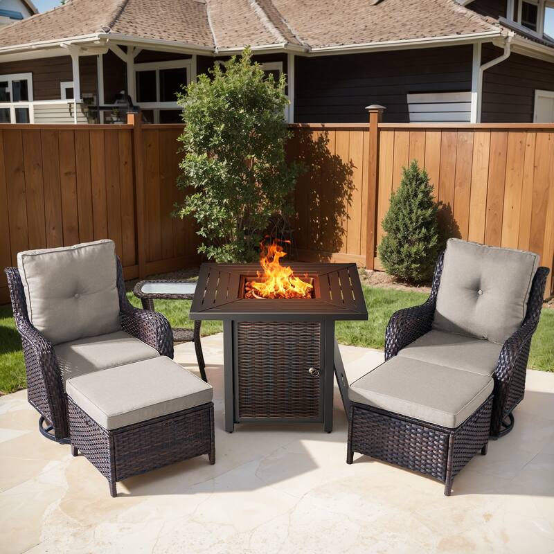 Gymojoy 6-Piece Fire Pit Set with Swivel Chairs, Ottomans & Side Table for Patio, Backyard, Deck