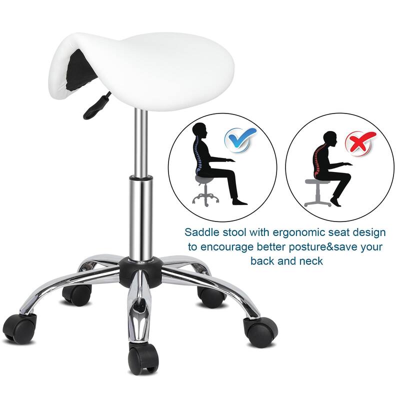 Saddle Rolling Chair Adjustable Hydraulic Stool with Wheels
