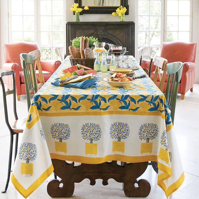 Couleur Nature Lemon Tree Tablecloth - Blue/Yellow - 71" x 142"