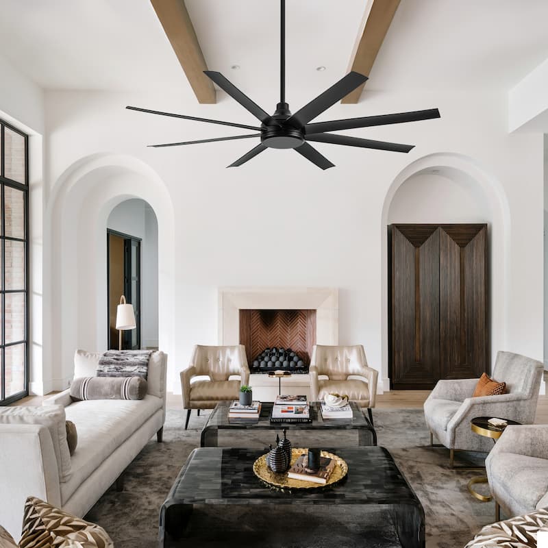 65/72/84/100-Inch Large Industrial Ceiling Fan with Remote, ABS 8-Blade Reversible 6-Speed DC Motor Commercial Fan without Light