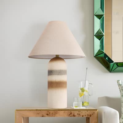 Painted Ceramic Accent Table Lamp with Cone Linen Shade