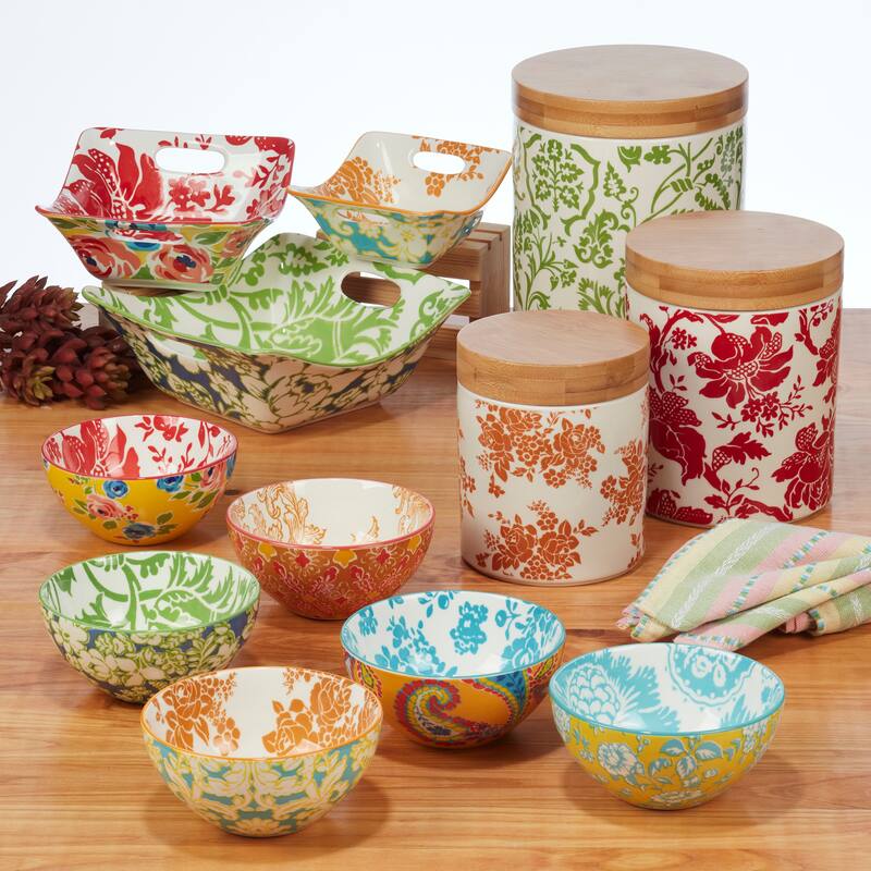 Certified International Damask Floral Assorted Designs 28 oz. Jumbo Cups, Set of 4