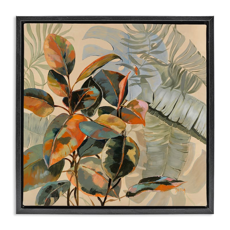 Stupell Tropical Foliage Warmth Framed Floater Canvas Wall Art Design By Dusza - 25 x 25 - Black