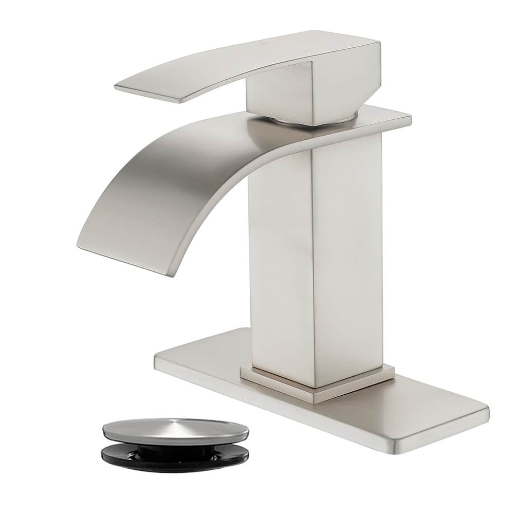 Single Handle Waterfall Bathroom Sink Faucet with Pop-up Drain 304 Stainless Steel 1 Hole Basin Vanity Faucets with Deck Plate