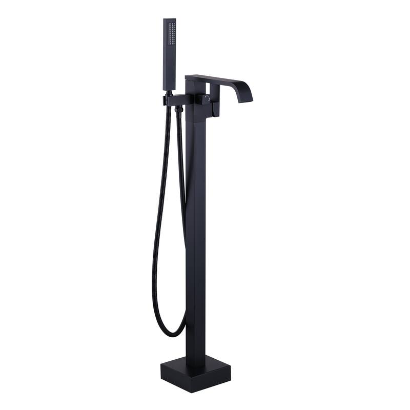 WOWOW Waterfall Single-Handle Freestanding Tub Faucet with Handshower - Matte Black