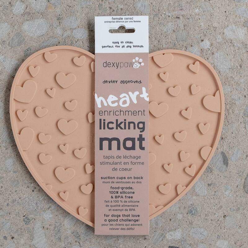 Dexypaws: Enrichment Lick Mat: Blush Pink Heart - Grooved Silicone - Blush Pink