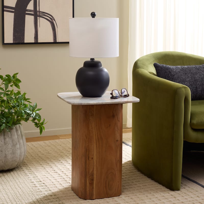 SAFAVIEH Home Marisa Marble Side Table - 16"W x 16"D x 22"H - Brown And White/Brown