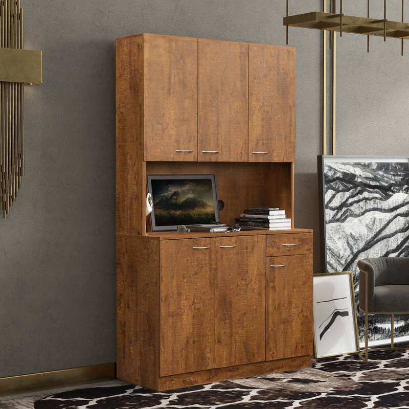 Classic 6 Door Design with Wooden Wardrobe with Drawers and Open Storage Space. for Bedroom Storage Cabinet Wardrobe
