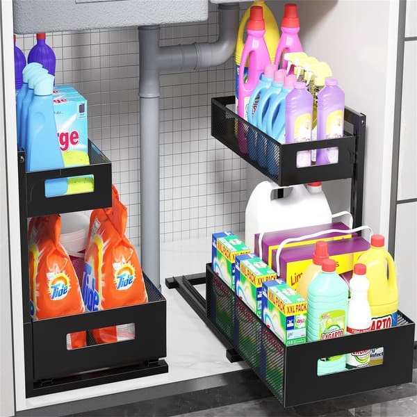 Under Sink Pull-Out Organizer Shelf - Heavy Duty Sliding Basket For Kitchen & Bathroom Cabinet