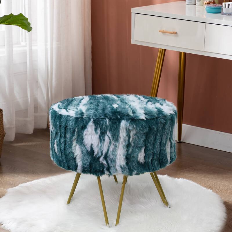 Home Soft Fauxfur Ottoman Round Fuzzy Entryway Bench 18"x18"x18" - 18"x18"x18" - Deep teal