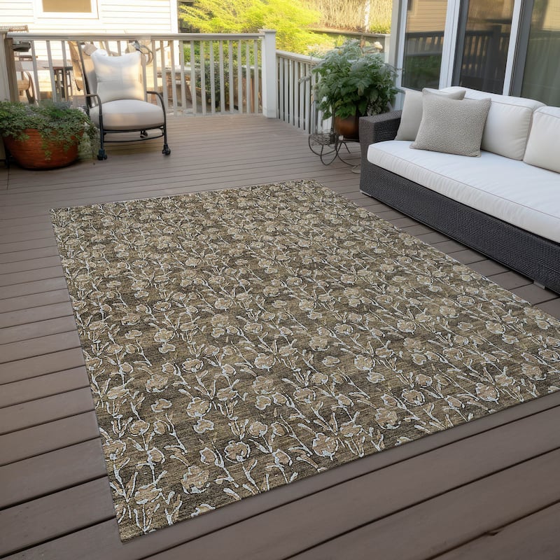 Machine Washable Indoor/ Outdoor Chantille Modern Floral Impressions Rug