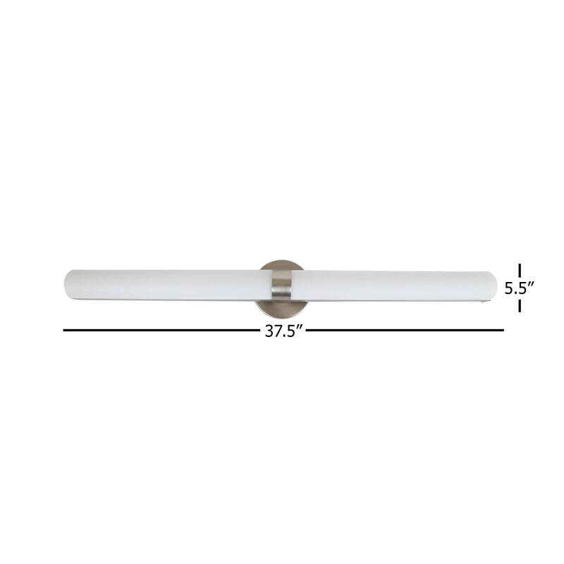 LED Light Vanity Lamp in Brushed Nickel Finish and White Acrylic Shade - 4L x 37.5W x 5.5H in.