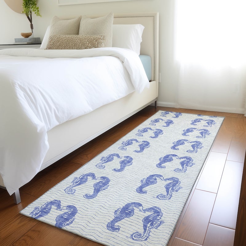 Premium Washable Super Soft Coastal Seahorse Mayfield Rug - Blue - 2' 3" x 7' 6" - Runner
