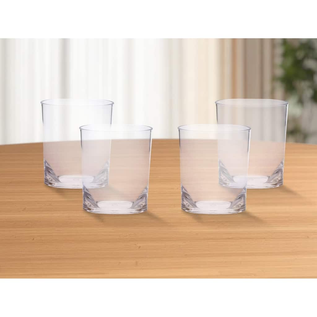 HomeRoots Set of Four Clear Tritan Plastic Stemless Whiskey Glass - 3.50 in. x 3.93 in. x 3.50 in.