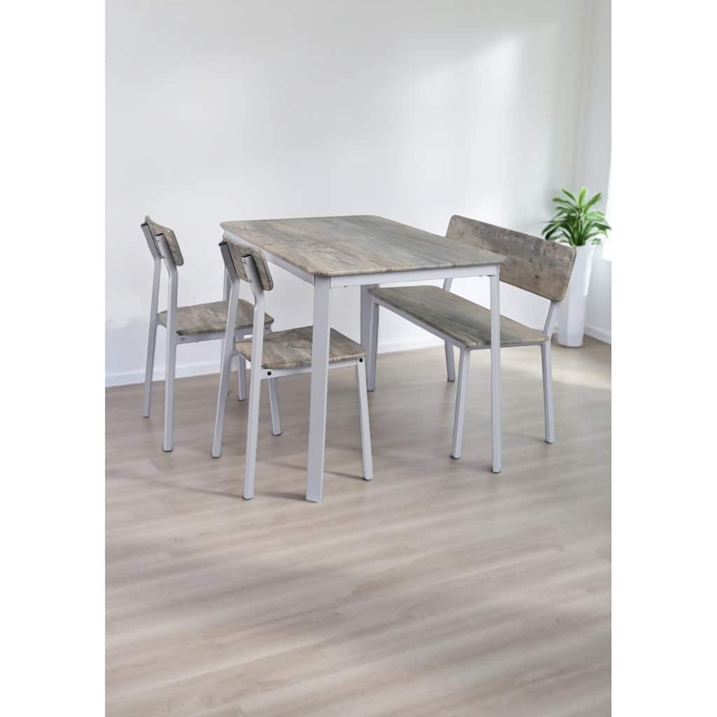 4-Piece Dining Table Set with Bench and 2 Chairs, Compact Rectangular Kitchen Table Set for Small Spaces, MDF & Metal Frame