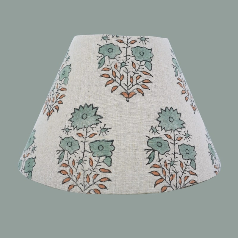 Fabdivine Mayra Handmade Green Pure Linen Floral Block Print Lampshade - Bohemian Table Lamp Shade for Home Décor - 4 x 11 x 7.5