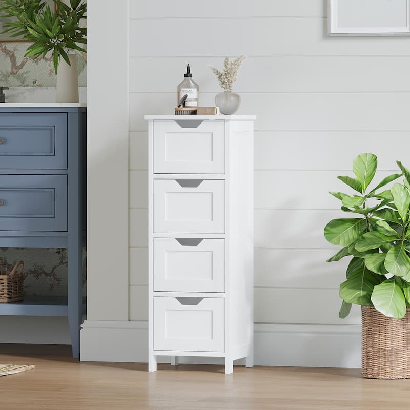 White 32.68"Tall Bathroom Storage Cabinet with 4 drawers and 1 door