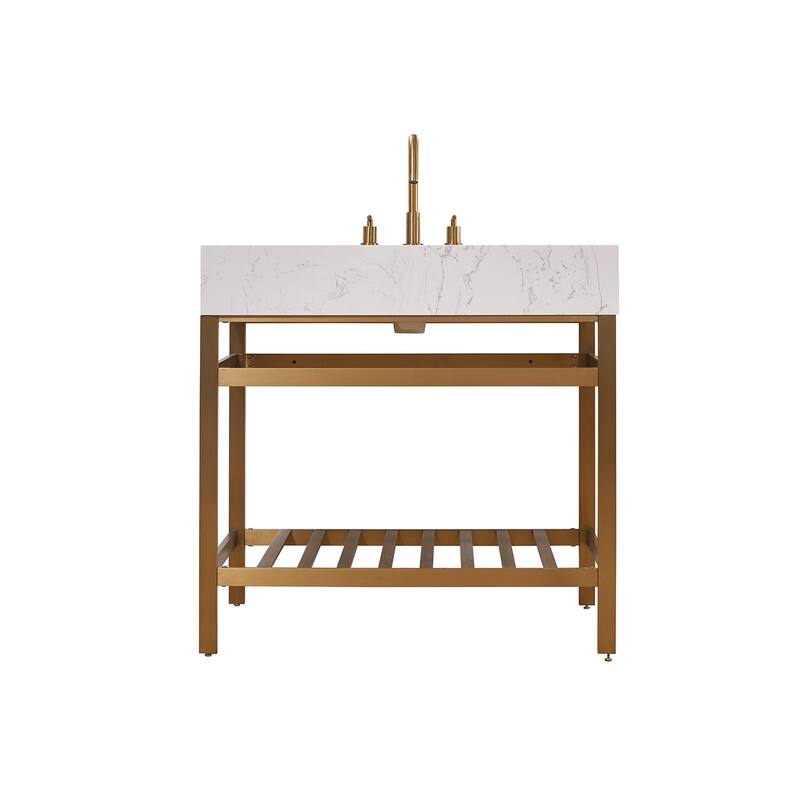 Altair Merano Stainless Steel Vanity Console with Stone Countertop, no Mirror