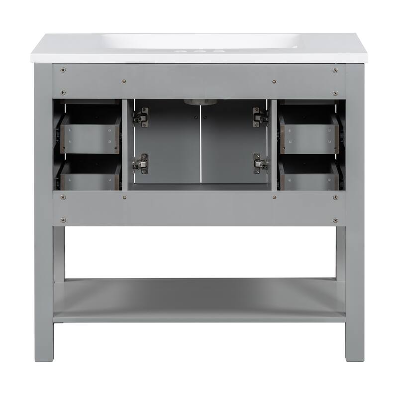 Solid Wood Bathroom Vanity with Top Sink with Towels Bar - 36'' x 18''
