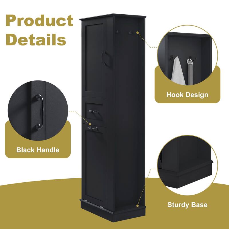 Tall Storage Cabinet with Tilt-Out Compartment, Adjustable Shelves, 80LBS Capacity, for Bathroom