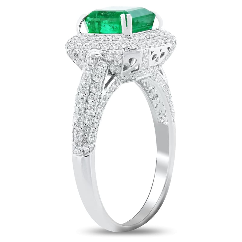 Auriya 18k White Gold 2ct Princess-Cut Emerald and 1ct TDW Diamond Halo Engagement Ring