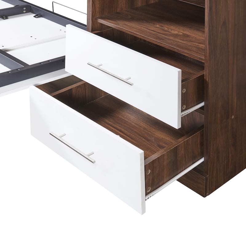 Wooden Wall Murphy Bed with Side Cabinet & Folded Design