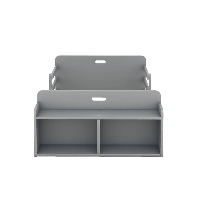 Twin Size Floor Bed with Storage Footboard and Guardrail