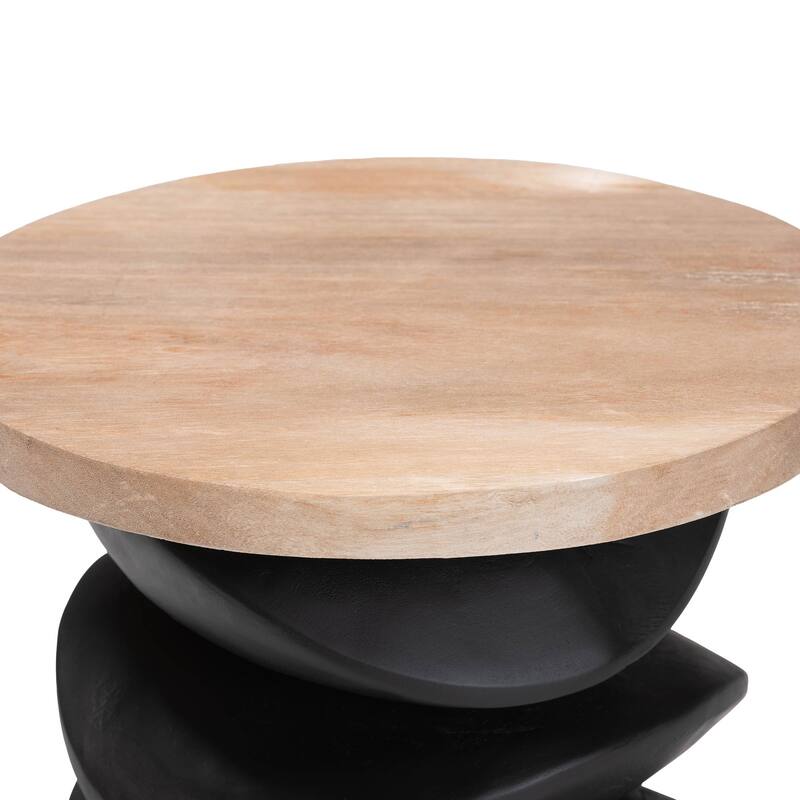 Ziva End Table with Petrified Wood Top - Pedestal Accent Side Table for Living Room or Entryway