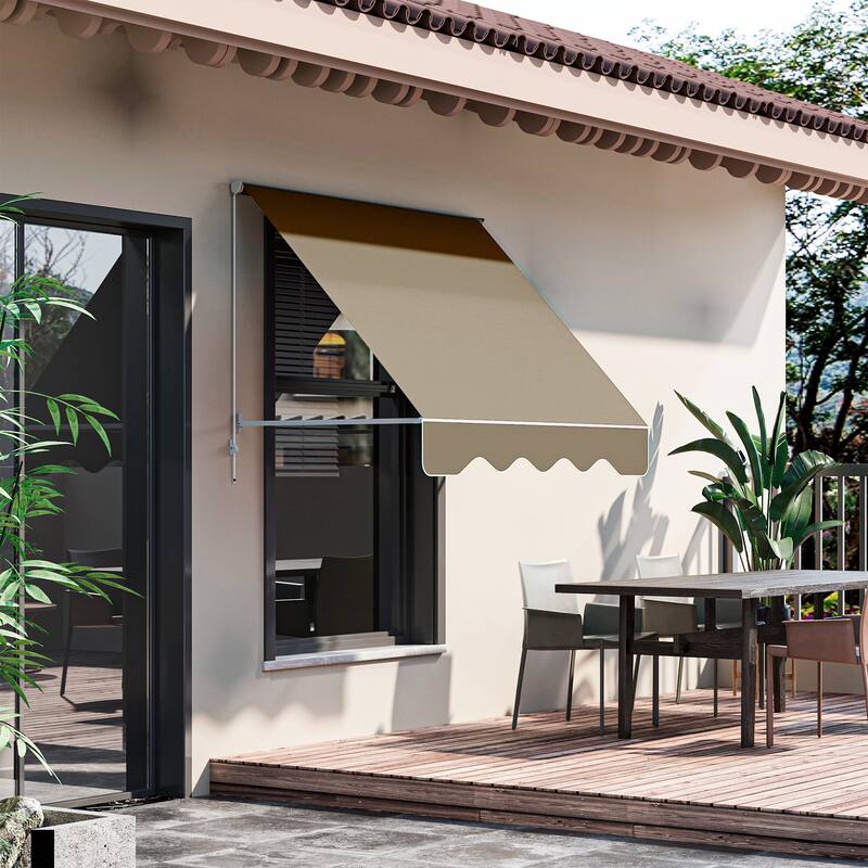 6' Drop Arm Manual Retractable Window Awning Sun Shade Shelter for Patio Balcony Outdoor, Aluminum, Cream White