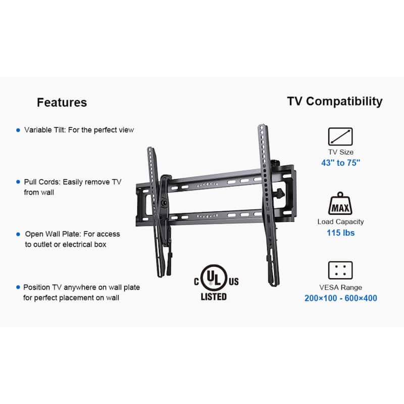 ErgoAV Tilt Mount for TVs 43" to 75"