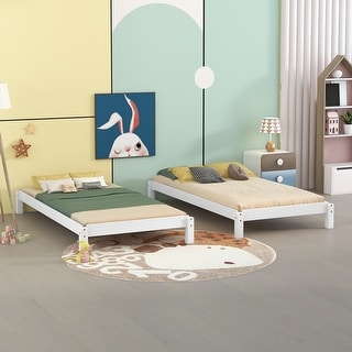 Stackable Double Bed Double Twin Size Platform Bed Can Stackable, Solid Wood Twin Bed for 2 ...