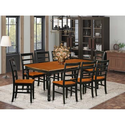 Kitchen Dining Chair Set - 9 Piece Table & Chair Set - Black Cherry Finish - Home Dining Room Furniture