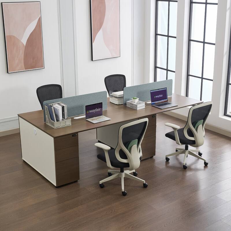 4 Person Attachable Workstation Desks with Chairs Combination