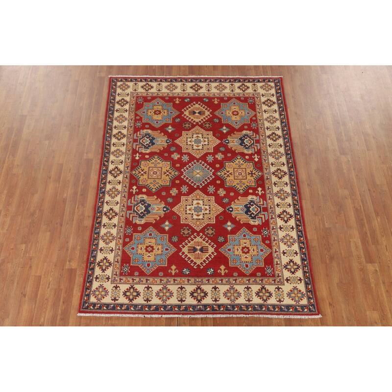 Red Traditional Kazak Area Rug Handmade Wool Carpet - 5'6" x 7'7"